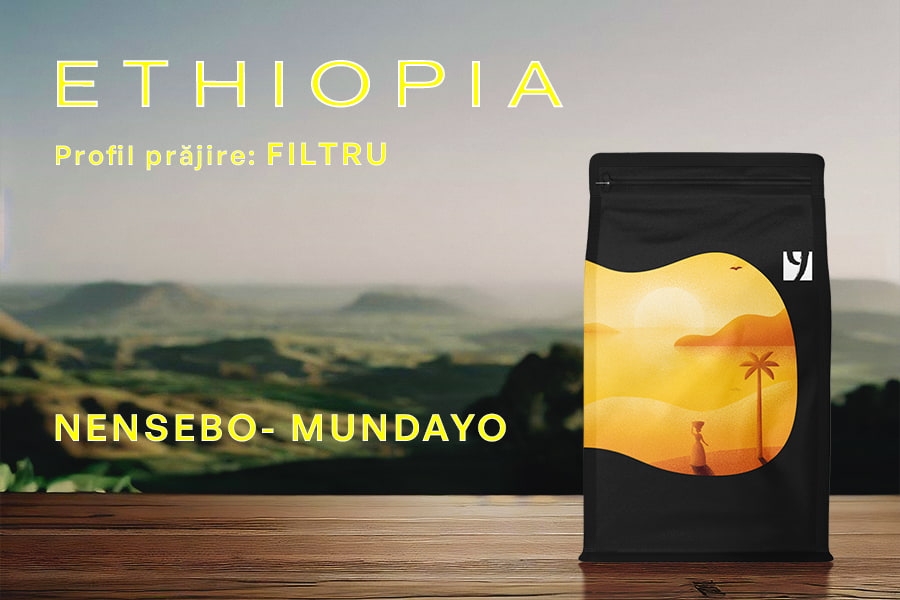 ETIOPIA Nensebo- Mundayo, Spălată/ Organică, prăjire foarte ușoară, 250g